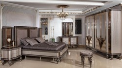 Casa Padrino letto matrimoniale barocco di lusso grigio / marrone scuro / oro - Magnifico letto in legno massello - Mobili per camera da letto di lusso in stile barocco - Arredi barocco