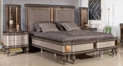 Casa Padrino set per camera da letto barocco di lusso grigio / marrone scuro / oro - 1 Letto Matrimoniale Barocco con Testiera e 2 Comodini Barocchi - Mobili camera da letto di lusso stile barocco