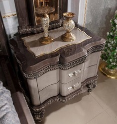 Casa Padrino set per camera da letto barocco di lusso grigio / marrone scuro / oro - 1 Letto Matrimoniale Barocco con Testiera e 2 Comodini Barocchi - Mobili camera da letto di lusso stile barocco