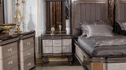Casa Padrino set per camera da letto barocco di lusso grigio / marrone scuro / oro - 1 Letto Matrimoniale Barocco con Testiera e 2 Comodini Barocchi - Mobili camera da letto di lusso stile barocco