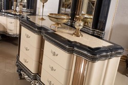 Casa Padrino luxury baroque dresser with mirror beige / black / gold - Baroque style bedroom chest of drawers with mirror - Luxury bedroom furniture in baroque style - Baroque furniture