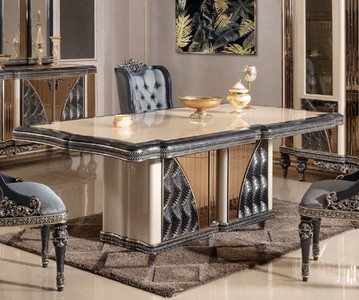 Casa Padrino table à manger baroque de luxe beige / noir / or - Table de cuisine rectangulaire de style baroque - Meuble de salle à manger baroque de luxe - Ameublement baroque