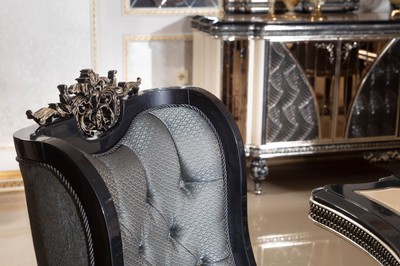 Casa Padrino Luxus Barock Esszimmerstuhl 6er Set Hellblau / Schwarz / Gold - Barockstil Küchenstühle mit Muster - Luxus Esszimmer Möbel im Barockstil - Barock Esszimmer Möbel - Barock Einrichtung