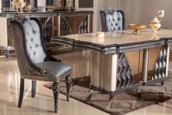 Luxus Barock Esszimmerstuhl 6er Set Hellblau Schwarz Gold Luxury Baroque Dining Chair Set of 6 Light Blue Black Gold