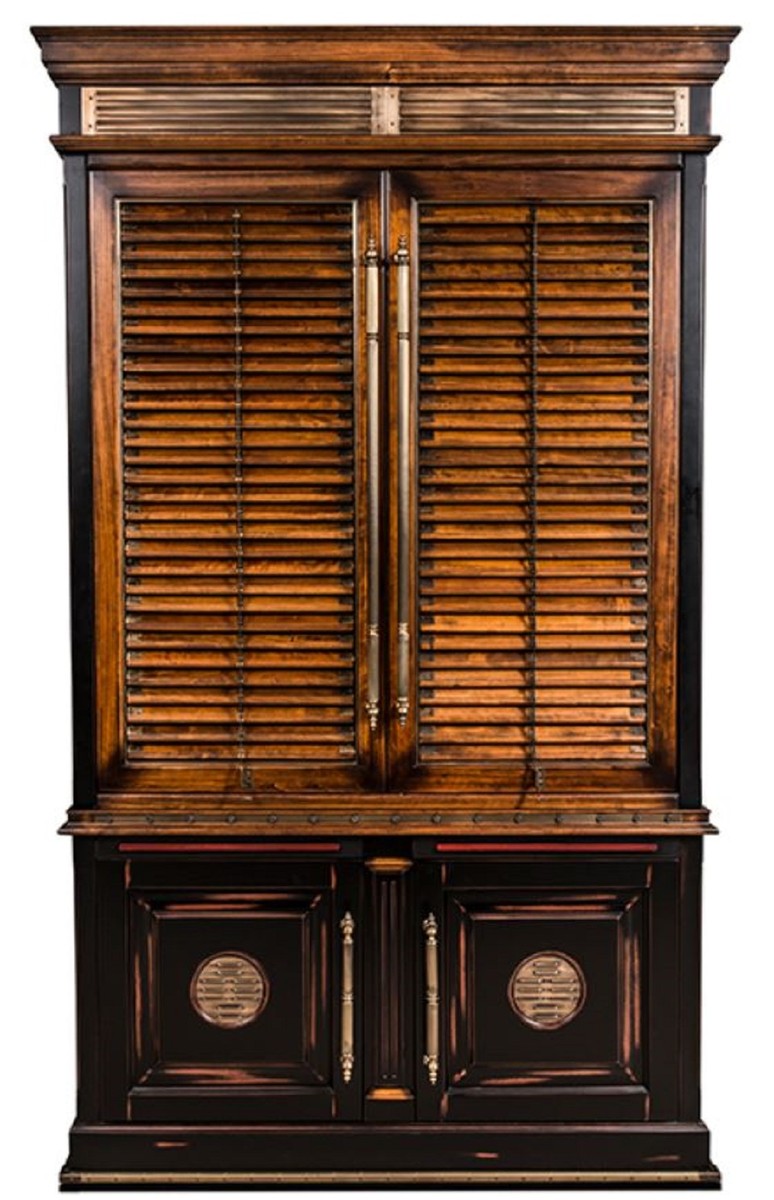 Casa Padrino armario de libros de estilo vintage de lujo marrón / natural / negro 146,5 x 46 x A. 247 cm - Armario estantería - Armario de salón - Armario de oficina - Muebles madera maciza de lujo