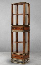 Casa Padrino armoire étagère de style vintage de luxe marron / laiton 52,5 x 35 x H. 200,5 cm - Armoire de salon de style vintage avec 2 tiroirs - Meuble de salon de luxe de style vintage