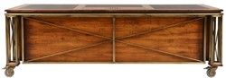 Casa Padrino luxury vintage style desk brown / brass / black 234 x 98.5 x H. 75 cm - Solid wood office table with wheels - Vintage style office furniture - Luxury office furniture