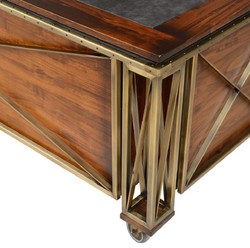 Casa Padrino luxury vintage style desk brown / brass / black 234 x 98.5 x H. 75 cm - Solid wood office table with wheels - Vintage style office furniture - Luxury office furniture
