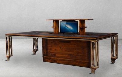 Luxus Massivholz Vintage Stil Schreibtisch Bürotisch Braun Messing Schwarz Luxury Solid Wood Vintage Style Desk Office Table Brown Brass Black