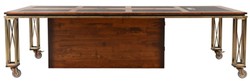 Casa Padrino scrivania in stile vintage di lusso marrone / ottone / nero 270 x 120 x A. 76 cm - Tavolo da ufficio in legno massello con ruote - Mobile per ufficio in stile vintage di lusso