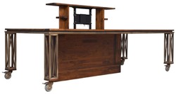Casa Padrino scrivania in stile vintage di lusso marrone / ottone / nero 270 x 120 x A. 76 cm - Tavolo da ufficio in legno massello con ruote - Mobile per ufficio in stile vintage di lusso