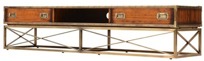 Casa Padrino armadio TV in stile vintage di lusso marrone / ottone 188 x 45,5 x A. 41,5 cm - Credenza in stile vintage con 2 cassetti - Mobili per soggiorno in stile vintage di lusso