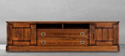 Casa Padrino armadio TV in stile vintage di lusso marrone / ottone 204 x 52 x A. 54,5 cm - Credenza in stile vintage con 2 ante e 2 cassetti - Mobili per soggiorno in stile vintage di lusso