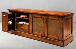 Casa Padrino armadio TV in stile vintage di lusso marrone / ottone 161 x 52 x A. 66 cm - Credenza in stile vintage con 2 ante e 2 cassetti - Mobili per soggiorno in stile vintage di lusso