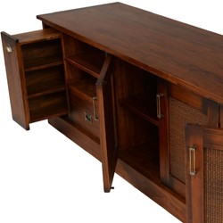 Casa Padrino Luxury Vintage Style TV Cabinet Brown / Brass 204 x 52 x H. 66 cm - Vintage Style Sideboard with 3 Doors and 2 Drawers - Vintage Style Furniture - Luxury Living Room Furniture
