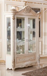 Casa Padrino vitrine baroque de luxe blanc / beige / or - Vitrine de style baroque avec 2 portes vitrées - Meuble de salle à manger de luxe de style baroque - Meuble de salle à manger baroque