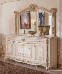 Luxus Barock Sideboard mit Spiegel Weiß Beige Gold Luxury Baroque Sideboard with Mirror White Beige Gold