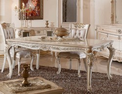Casa Padrino table à manger baroque de luxe blanc / beige / or - Table de cuisine rectangulaire de style baroque - Meuble de salle à manger baroque de luxe - Ameublement baroque