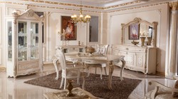 Casa Padrino table à manger baroque de luxe blanc / beige / or - Table de cuisine rectangulaire de style baroque - Meuble de salle à manger baroque de luxe - Ameublement baroque