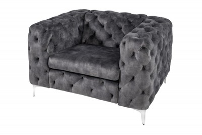 Casa Padrino Chesterfield velvet armchair gray / silver - Modern living room armchair - Chesterfield furniture Casa Padrino Chesterfield velvet armchair gray / silver - Modern living room armchair - Chesterfield furniture