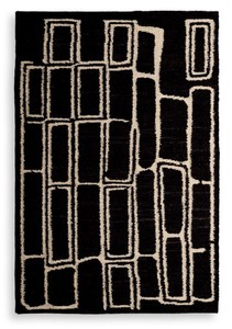 Luxus Wohnzimmer Woll Teppich Schwarz Elfenbein Luxury Living Room Wool Carpet Black Ivory