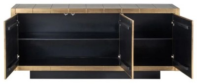 Casa Padrino Luxus Sideboard Gold / Schwarz 180 x 45 x H. 77 cm - Massivholz Schrank mit 3 Türen - Wohnzimmer Möbel - Esszimmer Möbel - Luxus Möbel - Luxus Einrichtung