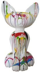 Luxus Designer Garten Wohnzimmer XXL Deko Skulptur Figur Katze Weiß Bunt Luxury Designer Garden Living Room XXL Decorative Sculpture Figure Cat White Colorful