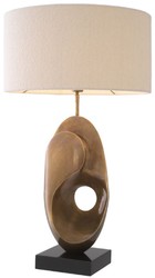 Casa Padrino luxury table lamp vintage brass / black / cream Ø 50 x H. 83 cm - Desk lamp with round lampshade - Luxury table lamps - Luxury desk lamps - Luxury lights - Luxury desk lights