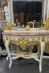 Casa Padrino baroque mirror console with marble top white / gold / brown - Magnificent baroque console with mirror - Wardrobe furniture baroque style - Baroque furniture - Antique style furniture