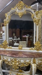 Casa Padrino baroque mirror console with marble top white / gold / brown - Magnificent baroque console with mirror - Wardrobe furniture baroque style - Baroque furniture - Antique style furniture