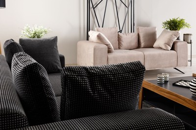 Casa Padrino Luxus Sofa Schwarz / Weiß 253 x 96 x H. 87 cm - Wohnzimmer Sofa - Hotel Sofa - Wohnzimmer Möbel - Wohnzimmer Einrichtung - Hotel Möbel - Luxus Möbel - Luxus Einrichtung
