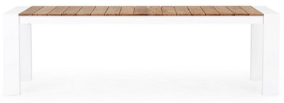 Casa Padrino Luxus Gartentisch Naturfarben / Weiß 253-384 x 110 x H. 75 cm - Ausziehbarer Garten Esstisch mit Teakholz Tischplatte und Aluminium Beinen - Luxus Garten & Terrassen Möbel
