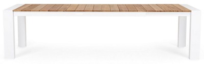 Casa Padrino Luxus Gartentisch Naturfarben / Weiß 228-294 x 100 x H. 75 cm - Ausziehbarer Garten Esstisch mit Teakholz Tischplatte und Aluminium Beinen - Luxus Garten & Terrassen Möbel
