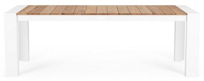 Casa Padrino Luxus Gartentisch Naturfarben / Weiß 228-294 x 100 x H. 75 cm - Ausziehbarer Garten Esstisch mit Teakholz Tischplatte und Aluminium Beinen - Luxus Garten & Terrassen Möbel