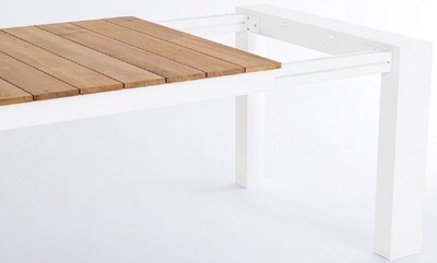 Casa Padrino Luxus Gartentisch Naturfarben / Weiß 228-294 x 100 x H. 75 cm - Ausziehbarer Garten Esstisch mit Teakholz Tischplatte und Aluminium Beinen - Luxus Garten & Terrassen Möbel
