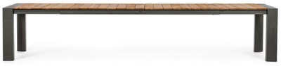 Casa Padrino Luxus Gartentisch Naturfarben / Grau 253-384 x 110 x H. 75 cm - Ausziehbarer Garten Esstisch mit Teakholz Tischplatte und Aluminium Beinen - Luxus Garten & Terrassen Möbel