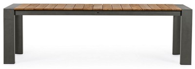 Casa Padrino Luxus Gartentisch Naturfarben / Grau 253-384 x 110 x H. 75 cm - Ausziehbarer Garten Esstisch mit Teakholz Tischplatte und Aluminium Beinen - Luxus Garten & Terrassen Möbel