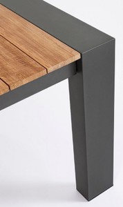 Casa Padrino Luxus Gartentisch Naturfarben / Grau 253-384 x 110 x H. 75 cm - Ausziehbarer Garten Esstisch mit Teakholz Tischplatte und Aluminium Beinen - Luxus Garten & Terrassen Möbel
