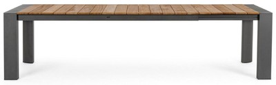 Casa Padrino Luxus Gartentisch Naturfarben / Grau 228-294 x 100 x H. 75 cm - Ausziehbarer Garten Esstisch mit Teakholz Tischplatte und Aluminium Beinen - Luxus Garten & Terrassen Möbel