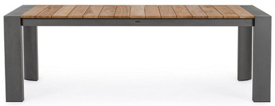 Casa Padrino Luxus Gartentisch Naturfarben / Grau 228-294 x 100 x H. 75 cm - Ausziehbarer Garten Esstisch mit Teakholz Tischplatte und Aluminium Beinen - Luxus Garten & Terrassen Möbel