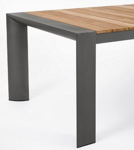 Casa Padrino Luxus Gartentisch Naturfarben / Grau 228-294 x 100 x H. 75 cm - Ausziehbarer Garten Esstisch mit Teakholz Tischplatte und Aluminium Beinen - Luxus Garten & Terrassen Möbel
