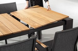 Casa Padrino table de jardin de luxe naturel / gris 228-294 x 100 x H. 75 cm - Table à manger de jardin extensible avec plateau en teck et pieds en aluminium - Mobilier de jardin et terrasse de luxe