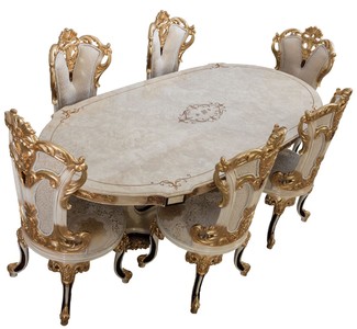 Casa Padrino table à manger baroque de luxe crème / beige / noir / or - Table de cuisine ovale de style baroque - Meuble de salle à manger baroque de luxe - Ameublement baroque