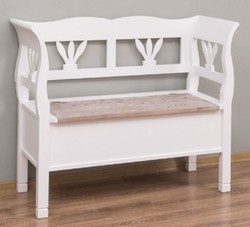 Casa Padrino panca in stile country bianco / naturale 117 x 48 x A. 92 cm - Panca in legno massello con vano contenitore - Mobili in legno massello - Mobili in stile country - Arredi stile country