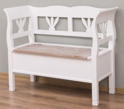Casa Padrino panca in stile country bianco / naturale 117 x 48 x A. 92 cm - Panca in legno massello con vano contenitore - Mobili in legno massello - Mobili in stile country - Arredi stile country