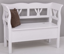 Landhausstil Massivholz Sitzbank mit Stauraum Weiß Country Style Solid Wood Bench with Storage Space White