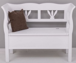 Landhausstil Massivholz Sitzbank mit Stauraum Weiß Country Style Solid Wood Bench with Storage Space White