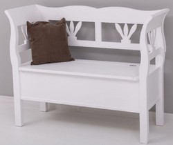 Landhausstil Massivholz Sitzbank mit Stauraum Weiß Country Style Solid Wood Bench with Storage Space White