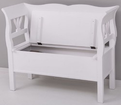 Landhausstil Massivholz Sitzbank mit Stauraum Weiß Country Style Solid Wood Bench with Storage Space White