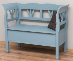 Landhausstil Massivholz Sitzbank mit Stauraum Hellblau Country Style Solid Wood Bench with Storage Space Light Blue